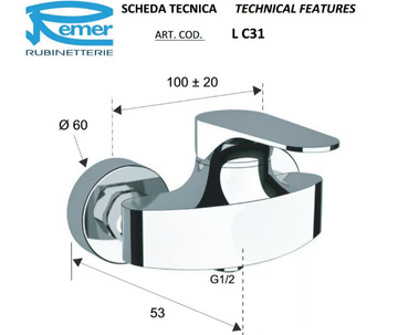 CLASS LINE - Contemporary style shower mixer by Remer Rubinetterie - view 3